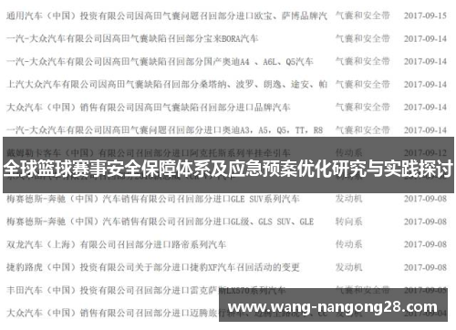 全球篮球赛事安全保障体系及应急预案优化研究与实践探讨