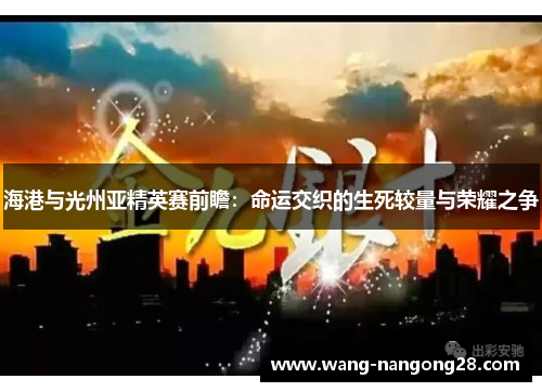 海港与光州亚精英赛前瞻：命运交织的生死较量与荣耀之争